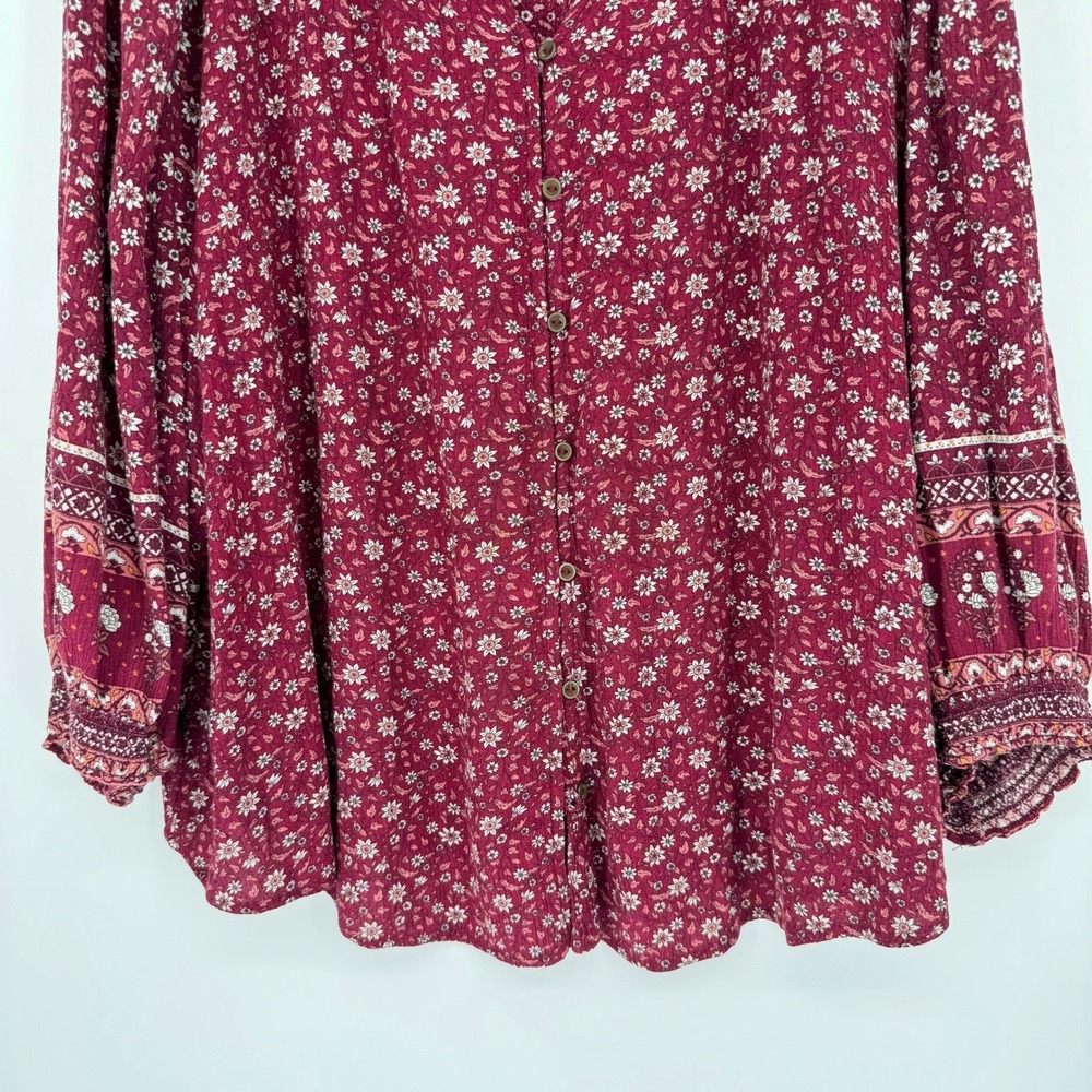 Mason & Belle Blouse 2X Red Floral Button Front Boho Cottagecore Peasant Top - Picture 4 of 14